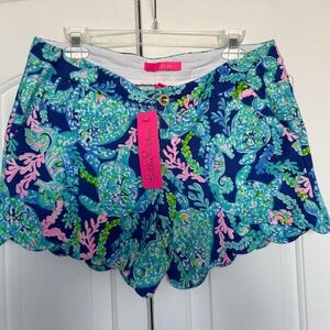 Lilly Pulitzer buttercup stretch knit shorts corsica blue turtle villa nwt 8